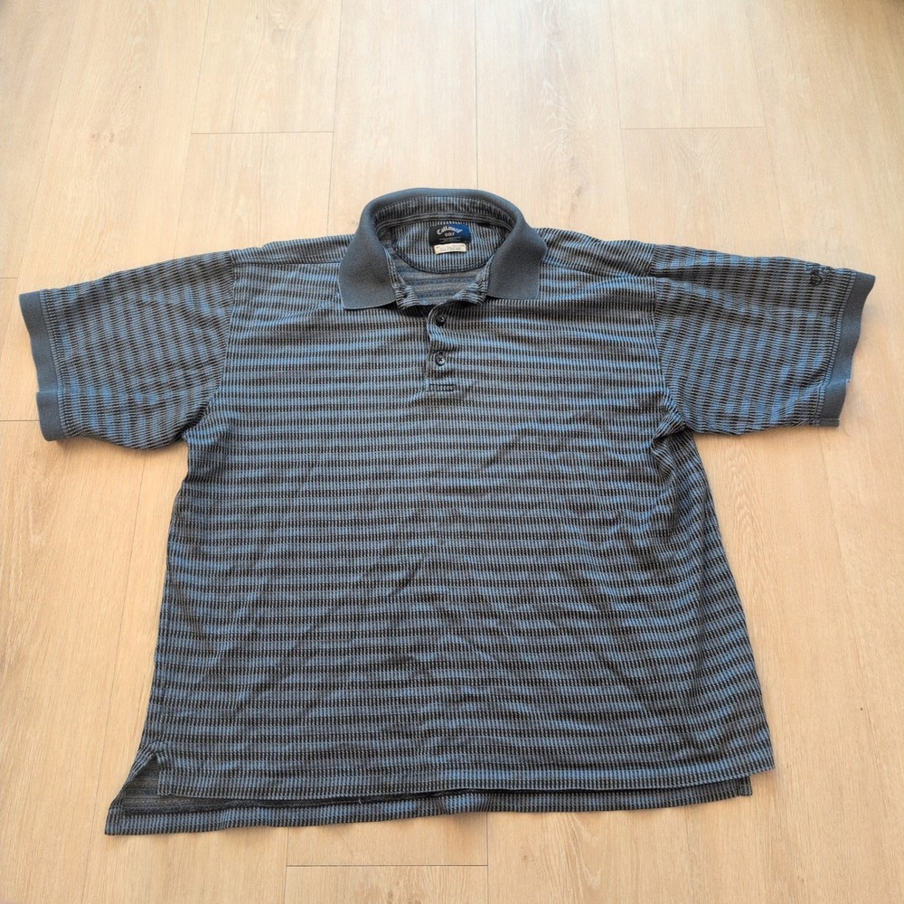 Callaway Golf Mens Large Polo Shirt Blue Grey Pima Cotton Boxy Skater Grunge
